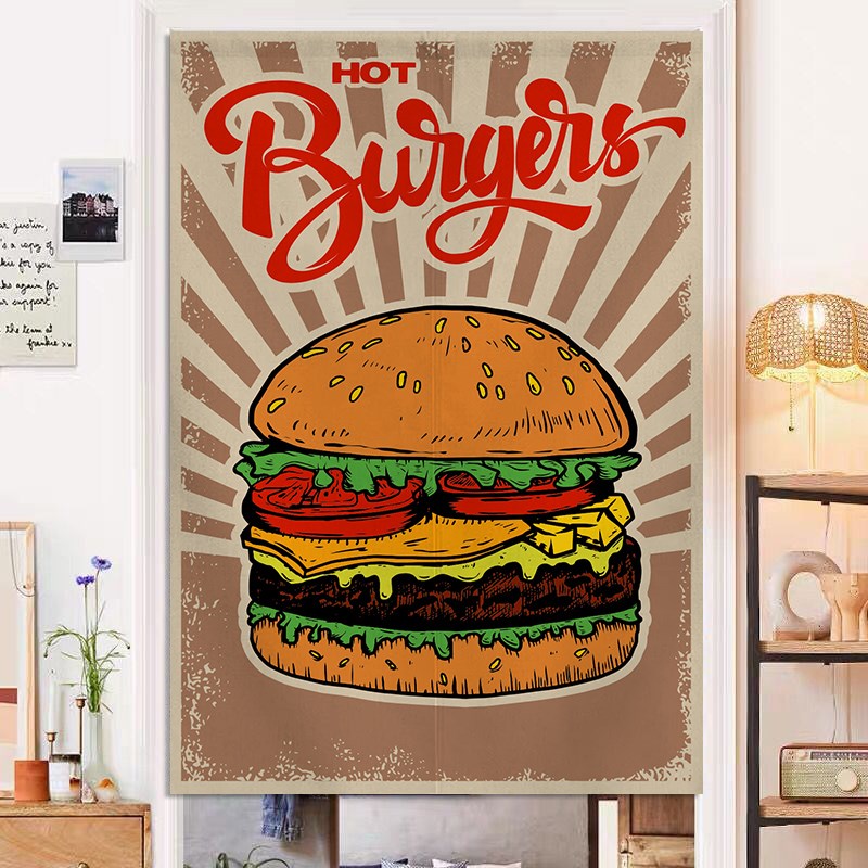 汉堡店厨房门帘店铺商用t隔断帘油烟半帘短帘遮挡帘布艺挂帘免打