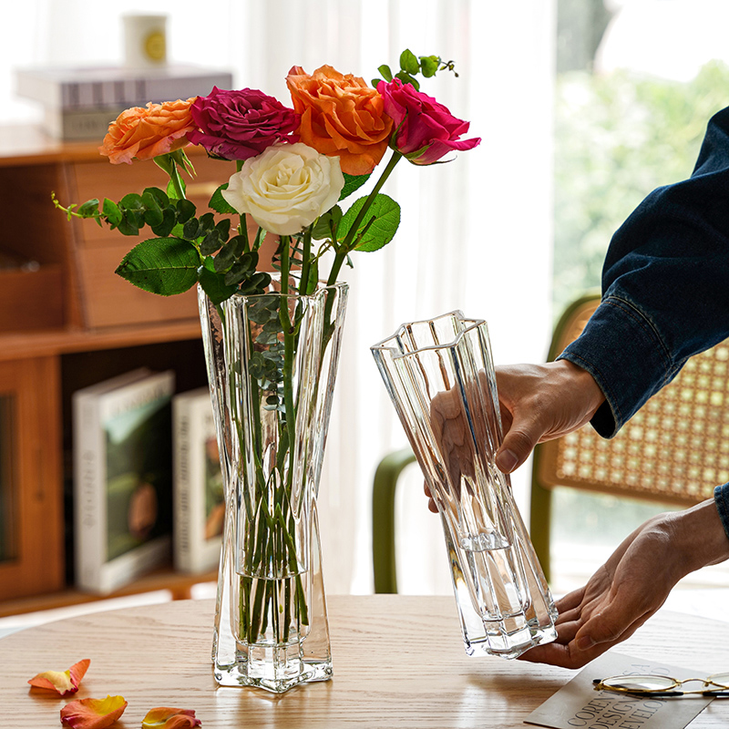 北欧创意简约轻奢网红玻璃花瓶透明水F养百合玫瑰鲜花客厅插花摆