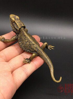 实心铜变色龙摆件 黄铜沙漠小动物蜥蜴铜把件仿真铜玩小蜥蜴铜艺