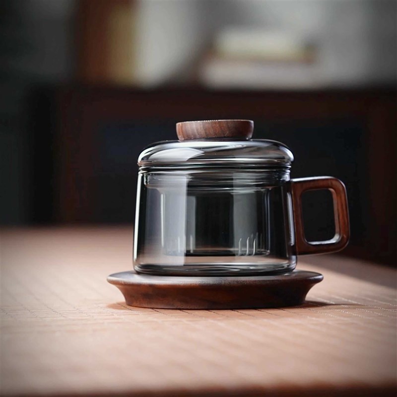 家用玻璃杯耐高温带盖过滤茶水分离办公室水杯迷你U小泡茶杯男士