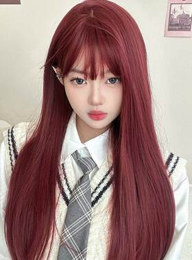 假发全头发型黑长直假发女Lolita空气刘海长直发可爱假发全头套jk