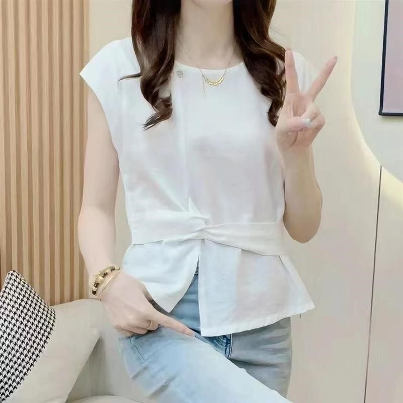 2025年夏季新款时尚气质小飞袖短袖小衫洋气衬衫小众休闲收腰上衣