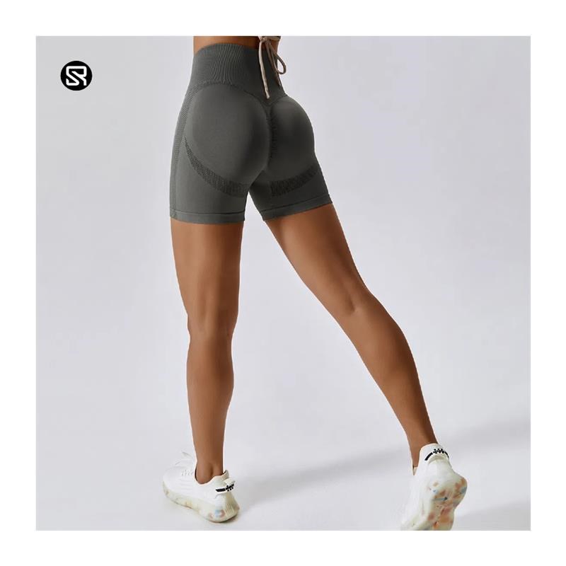 alpha阿尔法同款无缝针织瑜伽短裤女蜜桃提臀高腰健身裤三分裤