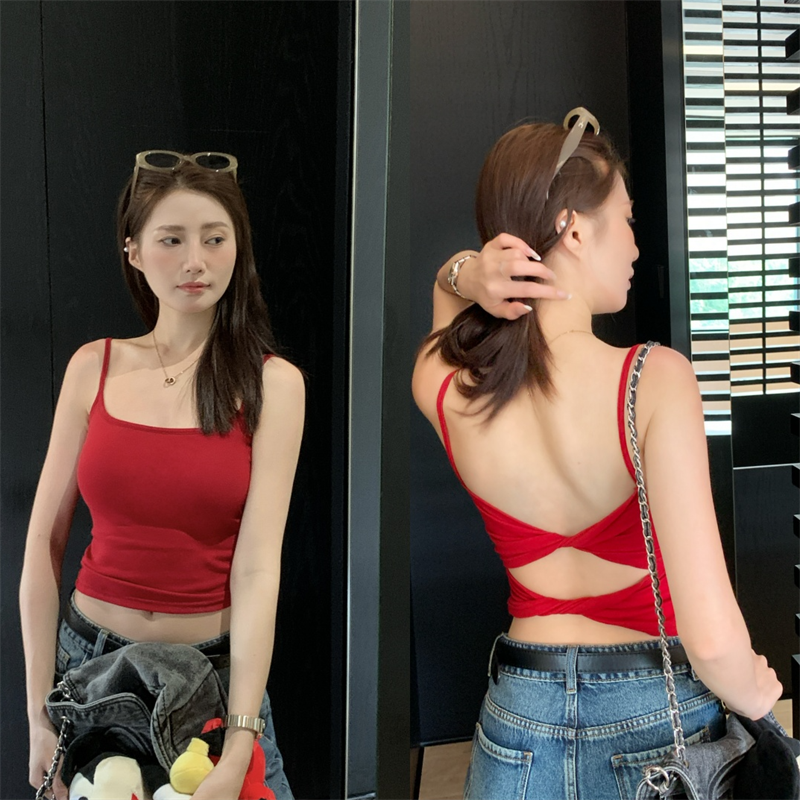 大露背穿搭扭结美背内搭小吊带背心女夏季内衣带胸垫外穿修身上衣