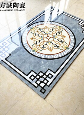 中式灰色拼花瓷砖800x8s00 客厅地砖餐厅过道入户玄关地毯花抛晶