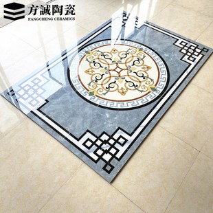 中式 客厅地砖餐厅过道入户玄关地毯花抛晶 灰色拼花瓷砖800x8s00