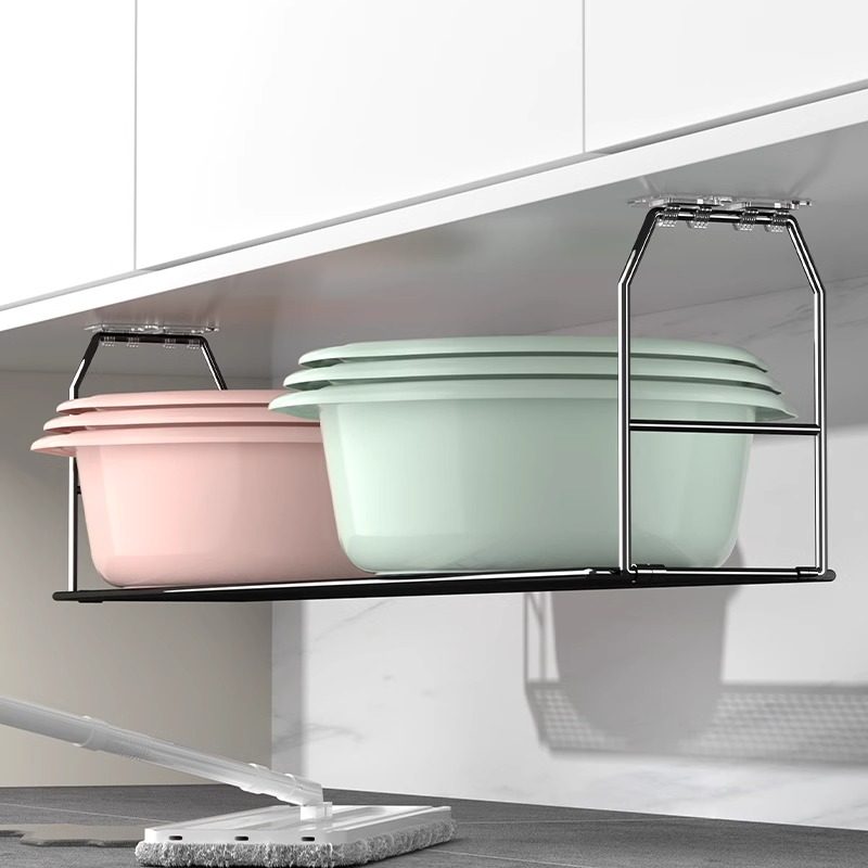 脸盆收纳架浴室柜下m盆架卫生间免打孔洗漱台壁挂式铁艺盆子置物