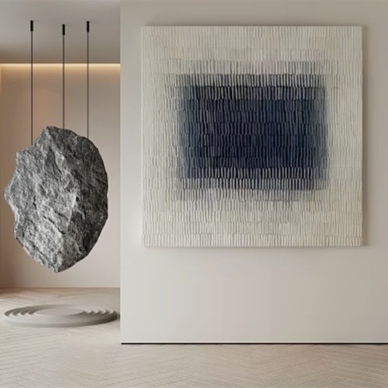 玻璃钢石头雕塑摆件石p来运转新中式酒店会所售楼处楼梯间艺术装