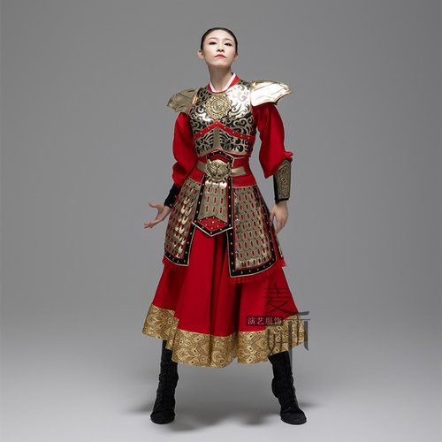 出租定制花木兰巡游女将军盔甲古代女帅甲胄战袍影视古装金色铠甲