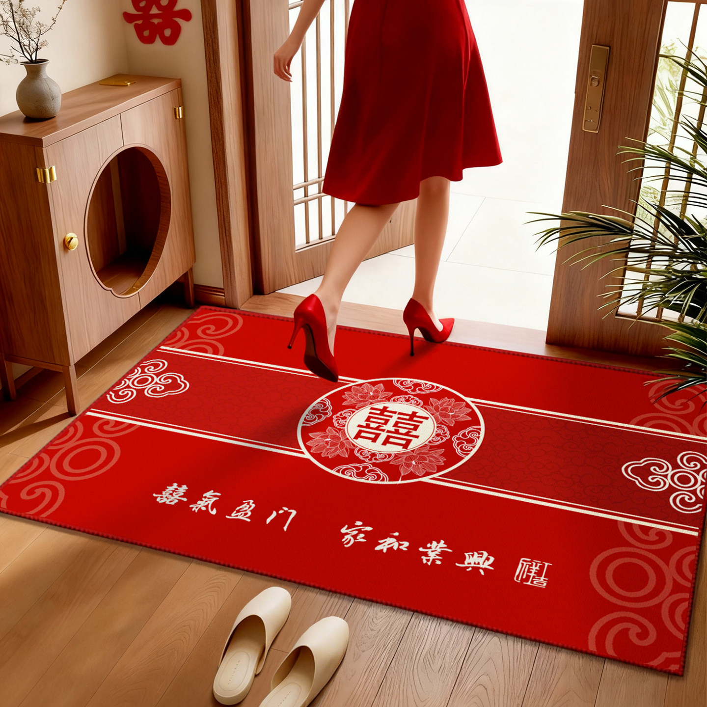 2025新款入户门垫进门家用地垫新年地垫乔迁喜庆红色地垫可裁剪