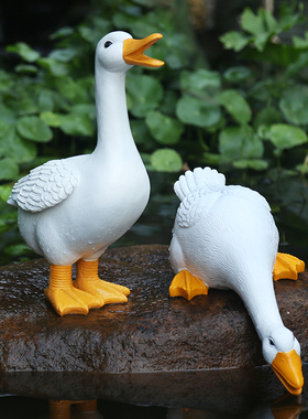 中式庭院池塘鸭子装饰摆件户外花园水景动物假山喷泉流水造景饰品