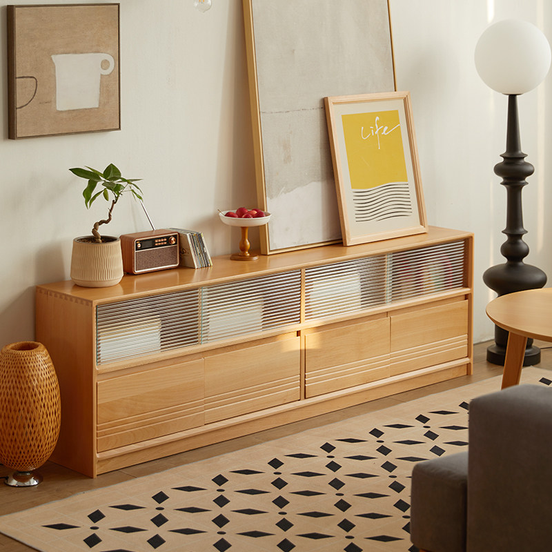 实木电视柜储物柜地柜飘r窗柜家用客厅矮柜抽屉防尘柜日式榉木简