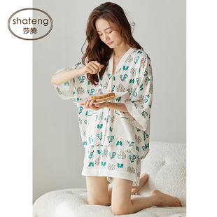 短裤 开衫 大码 冰丝绸睡衣女夏季 可外穿家居服两件套装 短袖 中袖 薄款