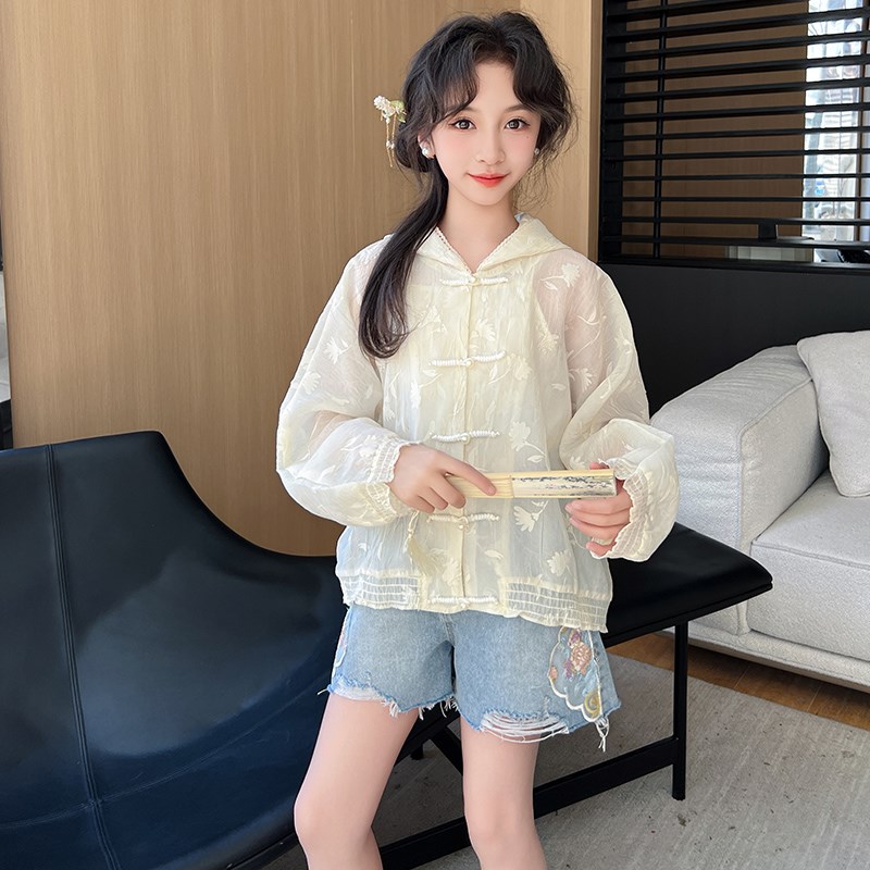 韩国潮女童防晒衣外套夏季薄款2025新款儿童国风防晒服女孩皮肤衣