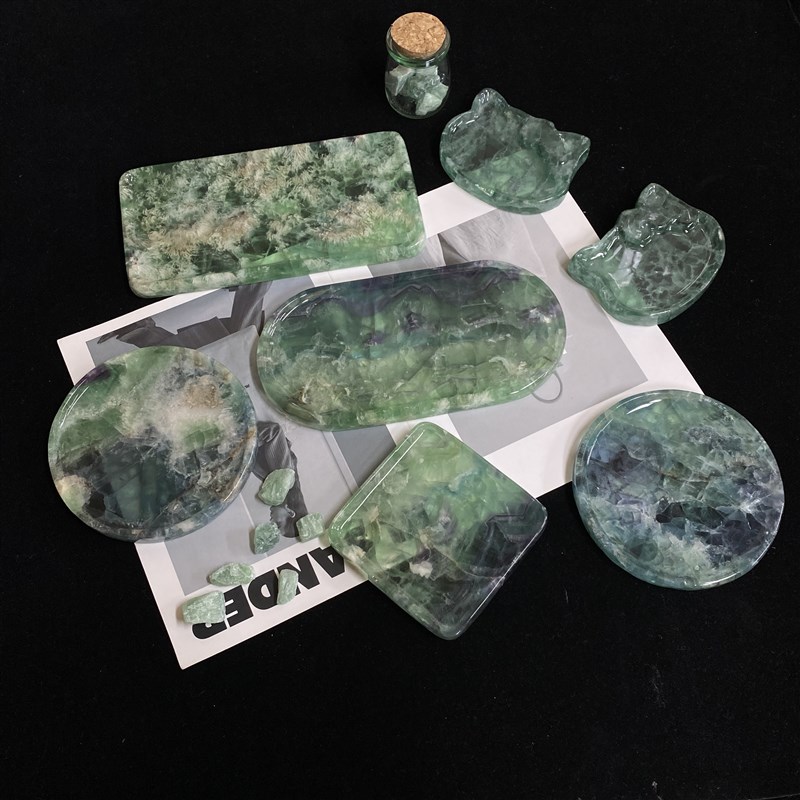 天然绿水晶托盘现代轻奢高颜值水晶摆件首饰化妆品收纳盘软装搭配