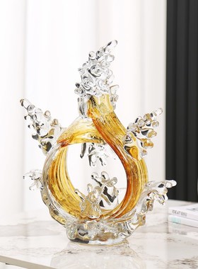 琉璃抽象艺术浪花摆件财源滚滚现代轻奢客厅玄关电视柜酒柜装饰品