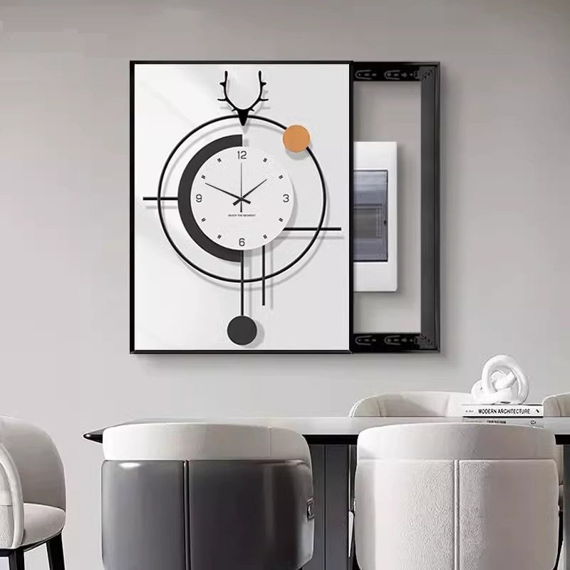 简约高档电表箱装饰画带钟表竖版配电箱遮挡挂画轻奢高级感免打孔