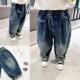 老爹裤 洋气翻边 潮 新款 中小童宝宝时尚 男童宽松软牛仔裤 2025春季