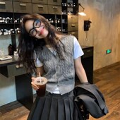 学院风V领毛衣马甲女叠穿无袖 羊毛开衫 复古麻花坎肩针织背心上衣