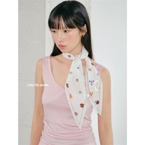 feytiy 100%棉 定制法式温柔小花丝巾女春夏旅游拍照头巾薄款围巾