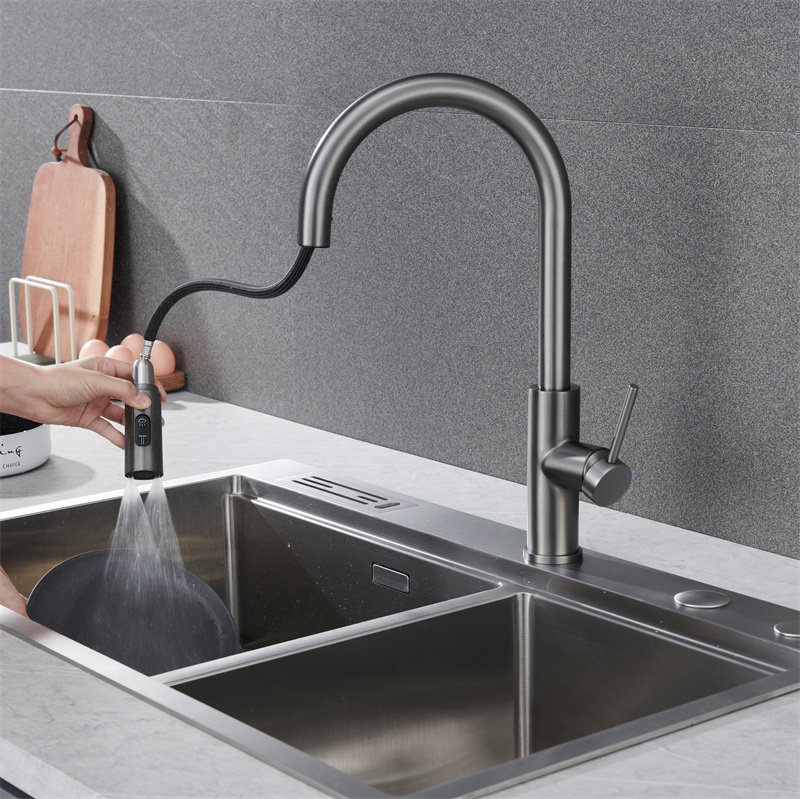 德国枪灰色厨房冷热水龙头抽拉式可旋转洗碗池洗菜盆水槽黑色龙头,家装主材,厨房龙头,淘宝优惠券,粉丝福利购,淘宝优惠卷
