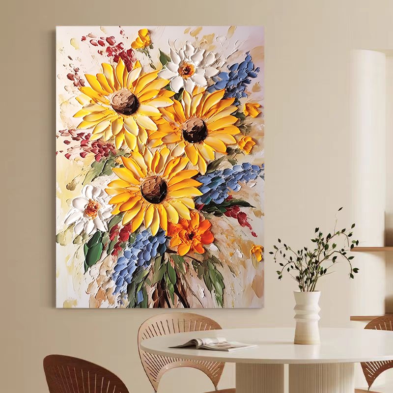 YX.ART手绘油画《富贵花开》奶油风现代餐厅花卉装饰画纯手工客厅图片