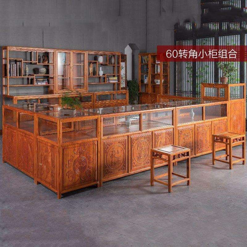 实木珠宝柜展示柜台中式仿古玻璃首饰古玩玉器透明陈列柜货架展柜