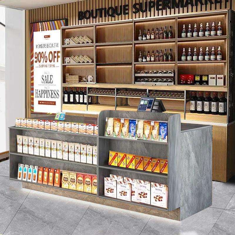 多层储物吧台店铺转角收银台展示架超市前台便利店接待台置物架