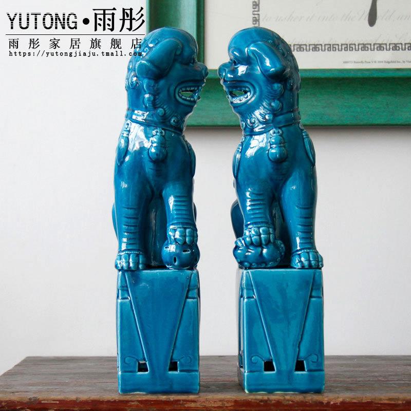 家居装饰陶瓷摆件 景德镇瓷器 狮子雕塑瓷摆设创意中式冰裂釉工艺