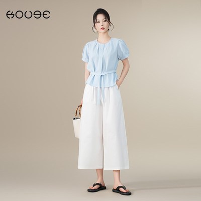 巨好看休闲裤白色阔腿裤套装女2025新款两件套大方得体穿搭一整套