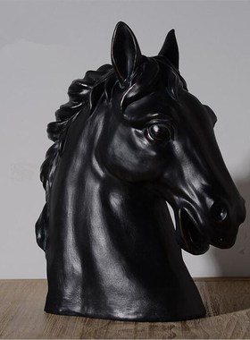 高档黑铜色树脂马头摆件家居客厅样板房装饰品工艺品风水旺财摆件