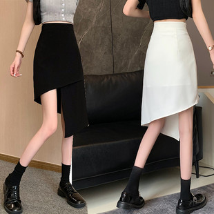 半身裙大码设计感显瘦裙子女2021夏新款白色不规则短裙高腰a字裙