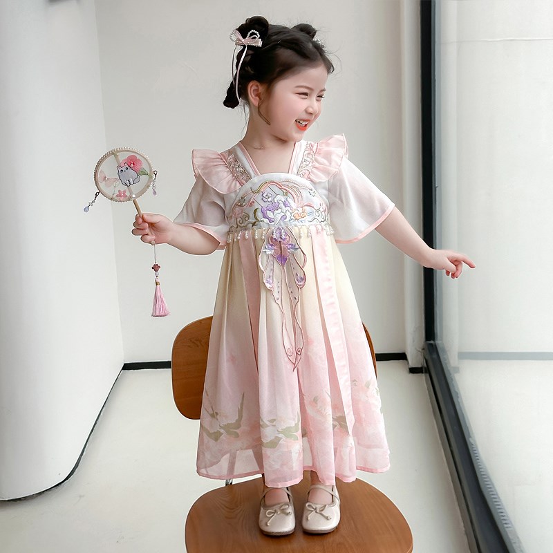 女童汉服夏装2025新款洋气古风连衣裙宝宝超仙唐装裙子儿童表演服