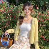 长袖 黄色针织小开衫 打底小衣 薄款 冰丝防晒罩衫 外套女2025夏季 新款