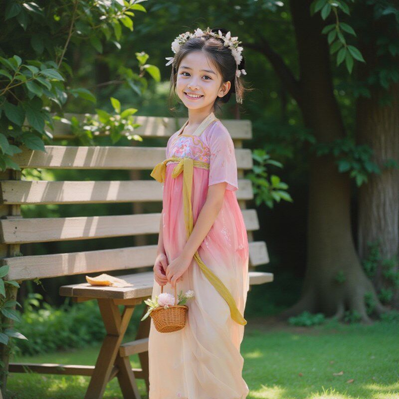 汉服女童古风夏季中国风改良襦裙女宝粉色公主连衣裙小女孩诗经