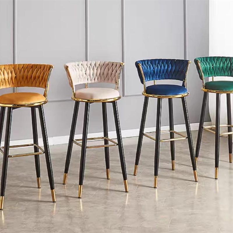 酒吧椅靠背扶手收银升降旋转家用吧凳子台美容高脚凳绒布网红轻奢