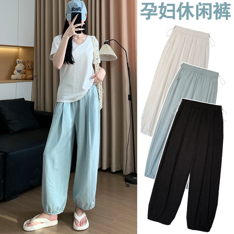春夏季孕妇奶芙九分哈伦萝卜裤2025新款抽绳高腰运动奶奶灯笼裤