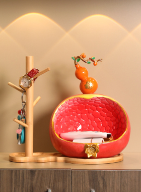 石榴多子多福钥匙收纳架葫芦收纳摆件玄关实用装饰品进入口放锁匙