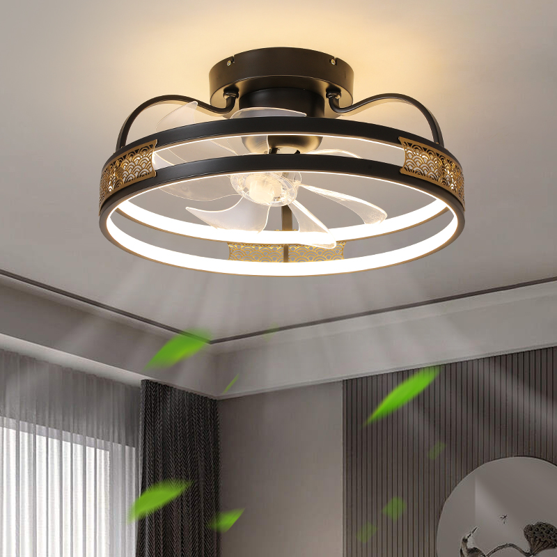 全铜卧室风扇灯2022年新款可摇头遥控房间吸顶灯带风扇吊灯一体