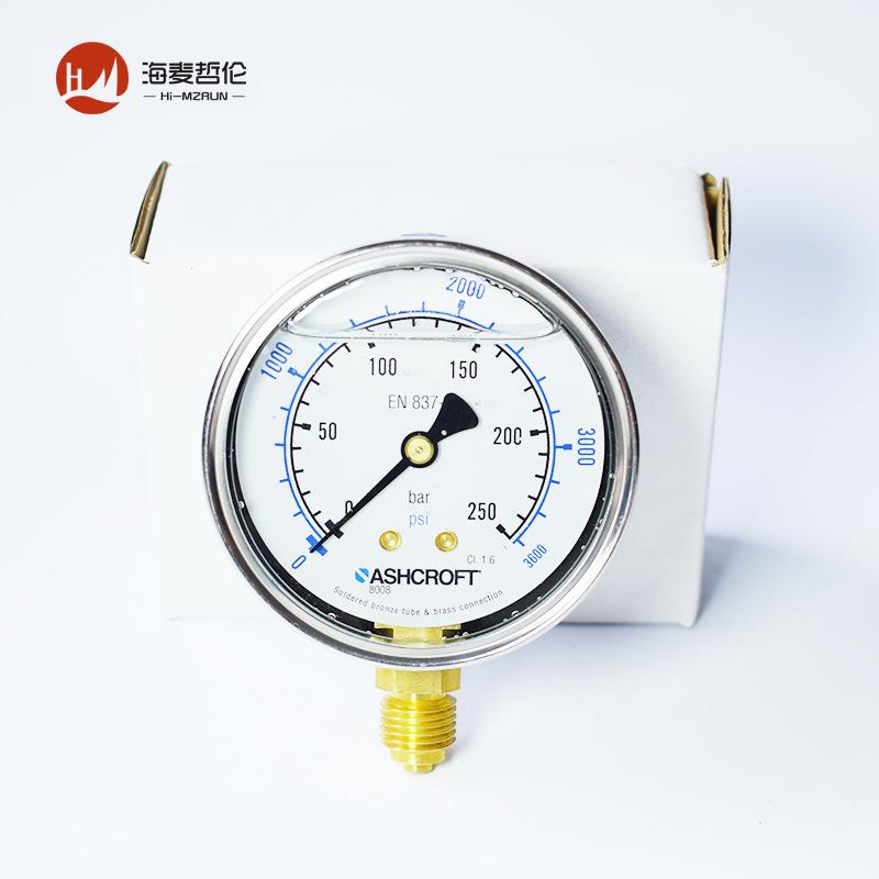 雅斯科ASHCROFT 638008A4G13LP0L250BR# 耐震波灯管液压压力表