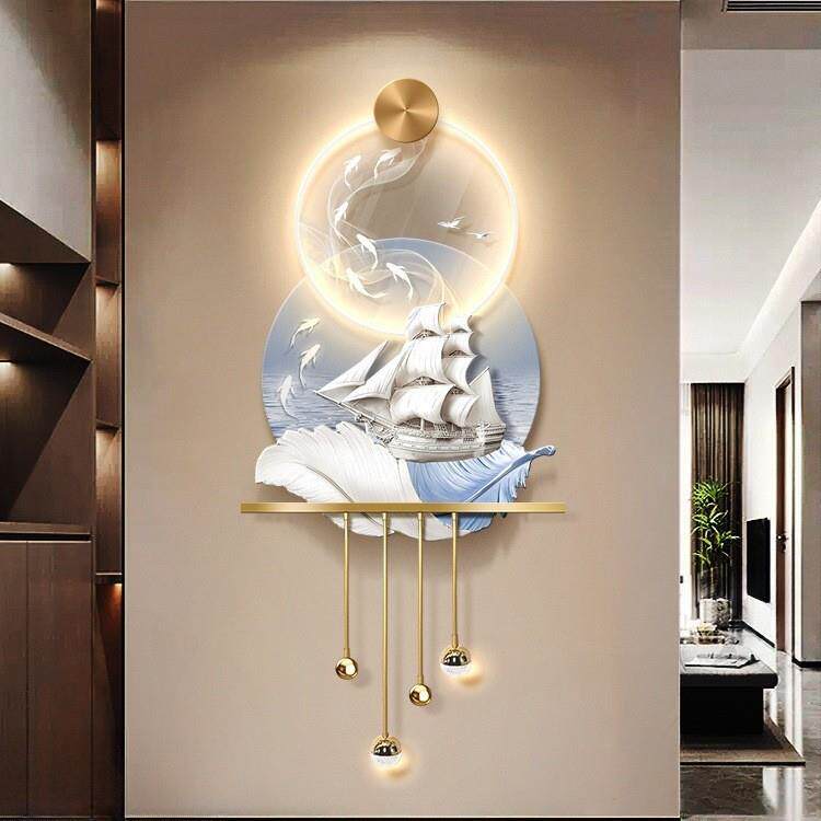 一帆风顺LED灯立体壁饰高端入户玄关装饰画帆船现代走廊过道挂画