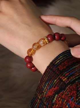 Resonarth「红运回升」天然朱砂黄阿赛水晶手串红色开运招财饰品