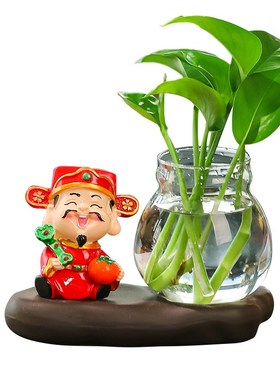 创意财神水培摆件花瓶迷你花盆植物花器客厅办公室桌面茶几小摆设