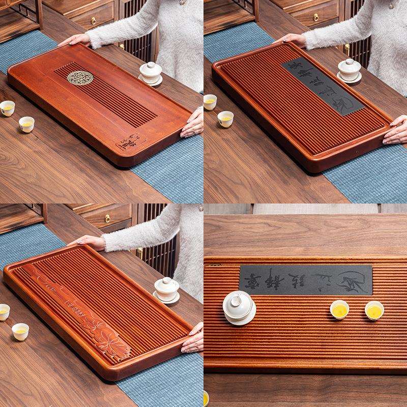 刚果花梨木茶盘实木家用新款排水式办公室整块原木茶托盘茶台茶海
