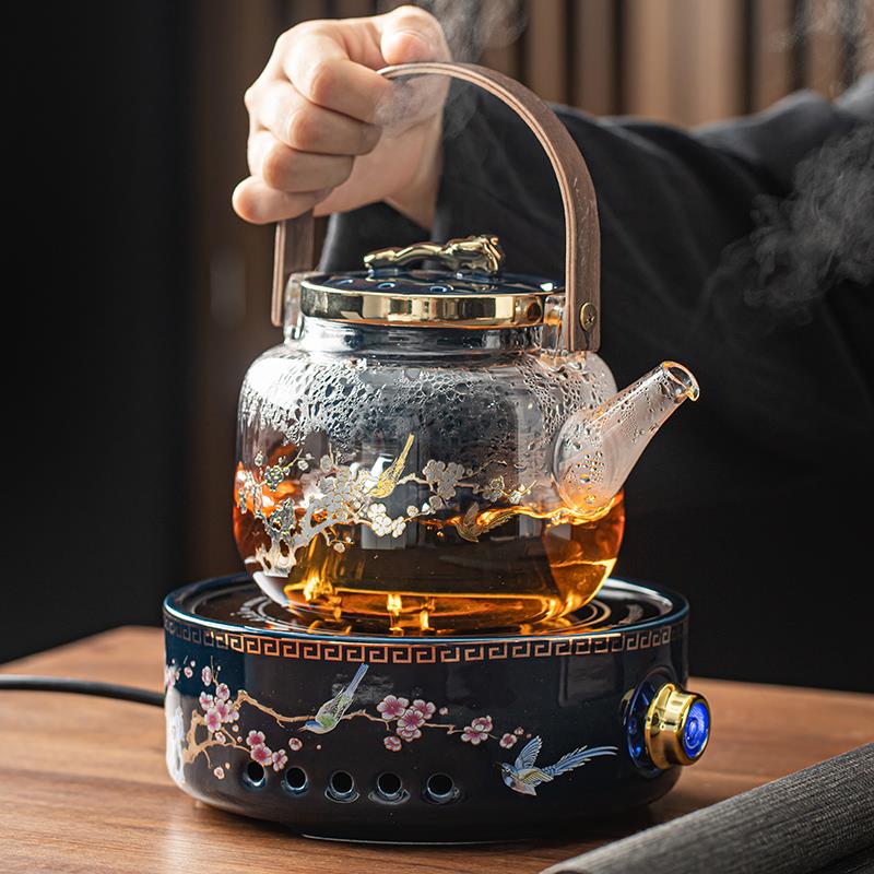 围炉煮茶电陶炉煮器玻璃煮茶烧水壶茶具套装家用全自动蒸汽煮茶炉