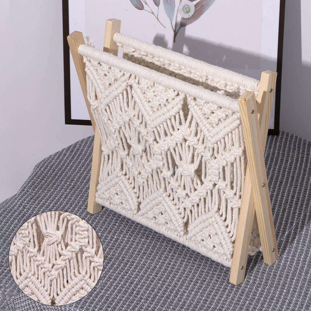 跨境北欧风波西米亚收纳杂志架 手工棉绳编织桌面可折叠收纳置物