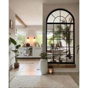 墙面装饰隔断简约时尚室内玻璃窗户铁艺壁饰客厅拱形铁窗屏风玄关