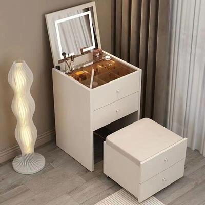 折叠桌化妆台翻盖卧室小户型简约现代化妆桌一体收纳柜镜子床头柜
