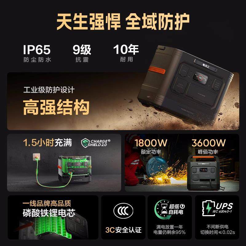 电小二1500UItra 三防新品1.5度电1800W大功率大容量快充户外电源