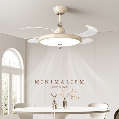 奶油中古风风扇灯餐厅隐形风扇吊灯静音书房主卧室房间中山灯具